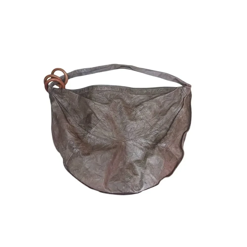 Crossbody leather with a forest green suede velvet lining oversized Forestcore d